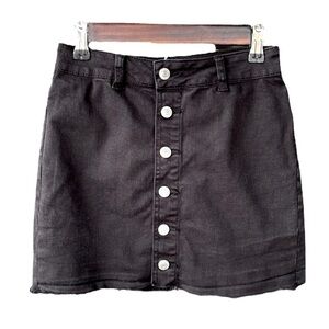 Pacsun‎ Mini Skirt Black Denim Front Button Raw Hem Mobwife Boho Casual Size 24